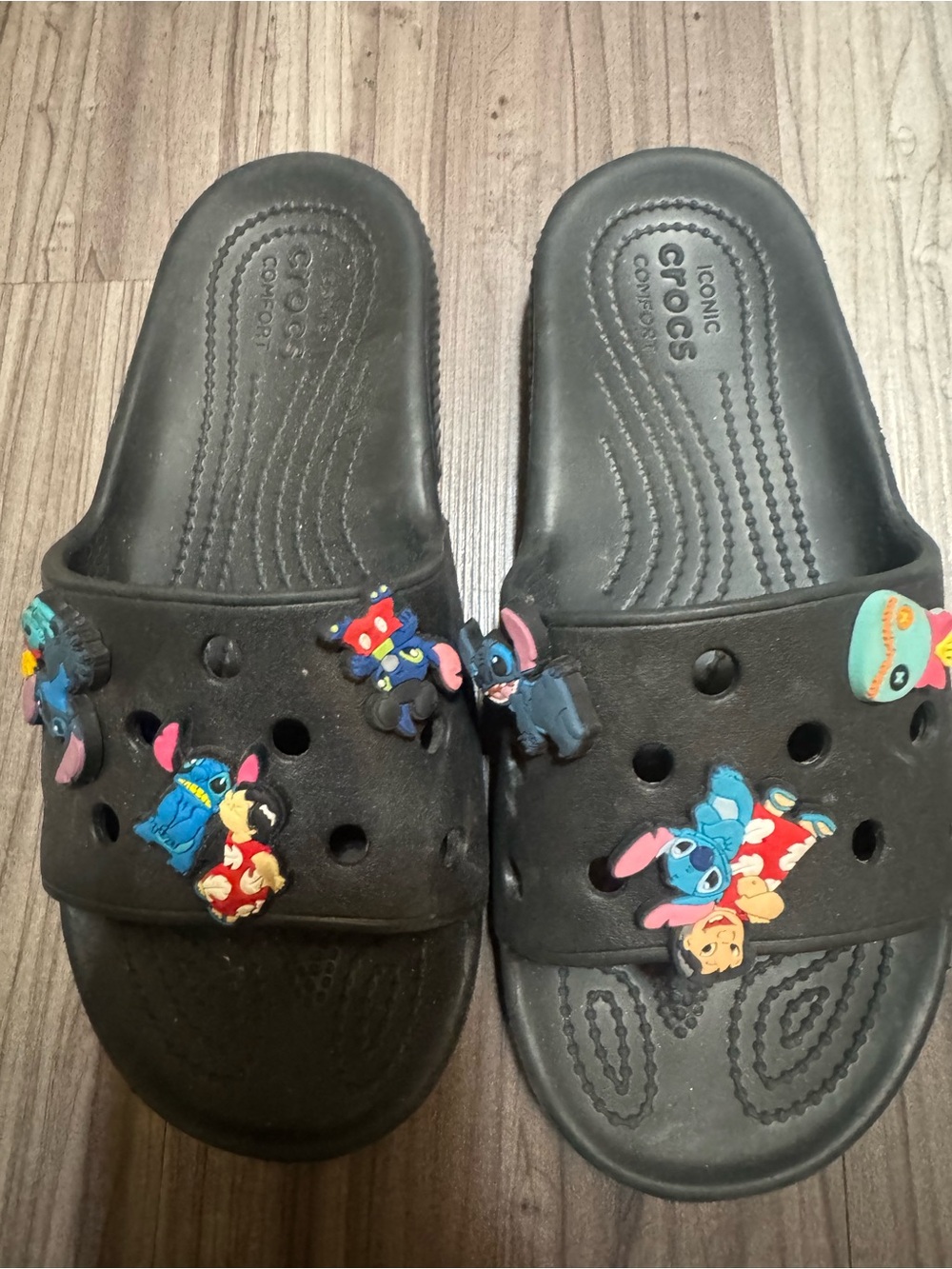 CROCS Black Kids Slide Sandals with Character Charms